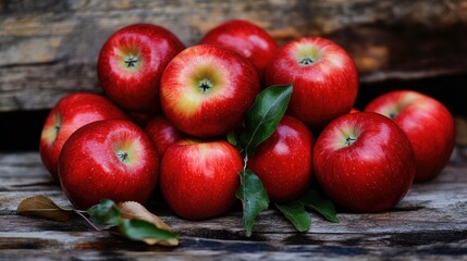 Fresh Red Apples on Wooden Surface
