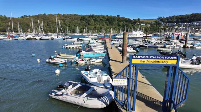 Dartmouth Devon England. 02.10.2024. Video. River Dart marina and small boat jetty on the waterfront in Dartmouth England UK