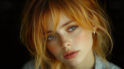 Fototapeta premium Close-up Portrait of a Woman with Red Hair and Blue Eyes