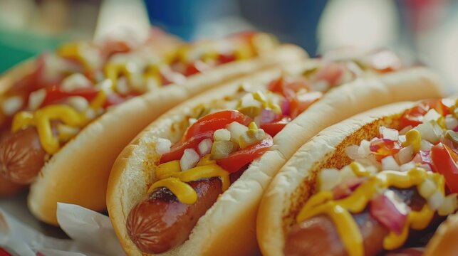 Tempting Hot Dogs with Onions and Mustard