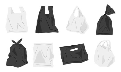 Plastic Bag Illustration Set. A collection of 8 plastic bag illustrations, highlighting pollution, waste management, and environmental themes. Perfect for eco-awareness designs