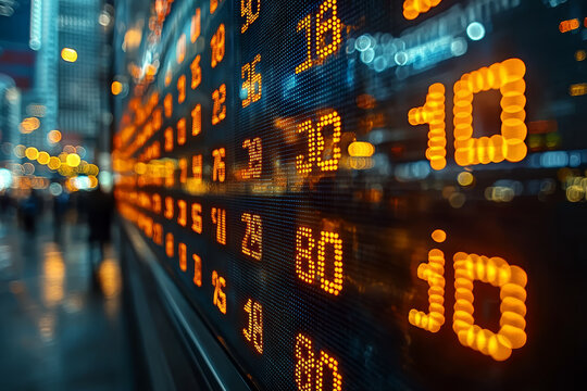 A stock market ticker scrolling with the latest stock prices, offering real-time updates on market performance. Concept of finance.