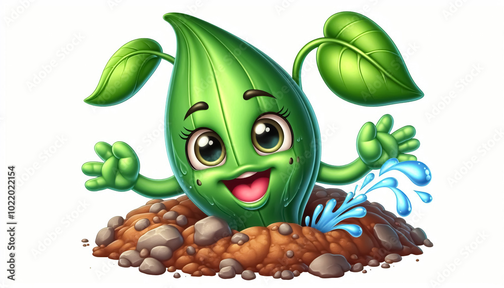 Wall mural 3D funny seed cartoon in growth phase. Biology concept