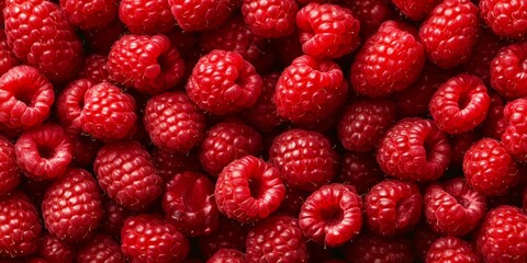 Fresh and vibrant raspberries create a colorful display. A close-up view highlights their rich red color and unique textures. Perfect for food lovers and healthy recipes. AI