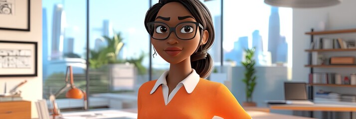 3d animated cartoon of african american female architect 