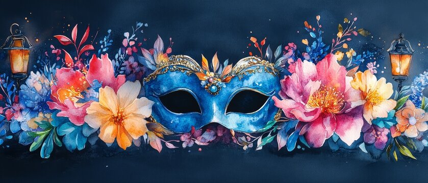 Colorful Watercolor Mask Design with Floral Elements