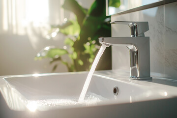 「洗面台から流れる爽やかな水」
"Refreshing Stream from Sink"