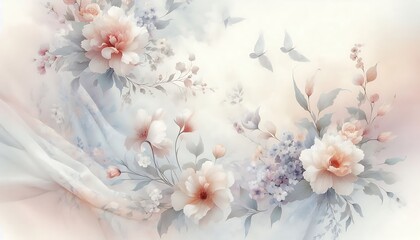 soft, flowing background featuring large floral print in a watercolor style,generative ai