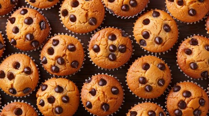 Close up of Muffin background, top view. Photorealistic high resolution macro photography for advertising or food design. 