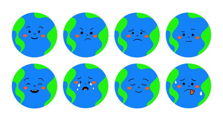 Earth Character Emotions Bundle. A set of Earth characters with different emotions, ideal for environmental and educational projects. Add personality to your designs with these expressive illustration