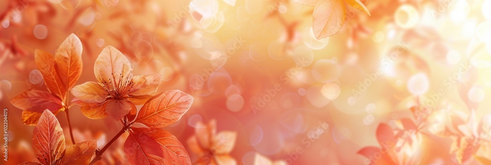 Poster warm-toned autumn leaves and vibrant flowers fill the scene, creating a tranquil setting illuminated