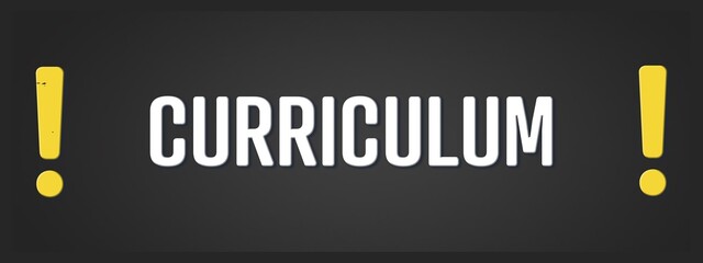 Curriculum. A blackboard with white text. Illustration with grunge text style.