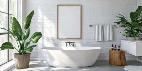 Contemporary Bathroom with White Bathtub
