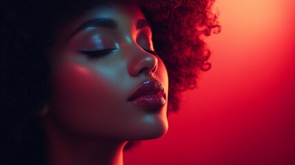 Obraz premium Beautiful woman in a fashion studio portrait with an afro curl hairstyle. facial care. spa, beauty, and cosmetology.
