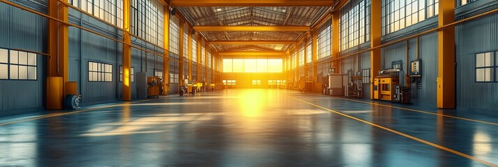 Fototapeta premium A large, empty industrial building with yellow walls