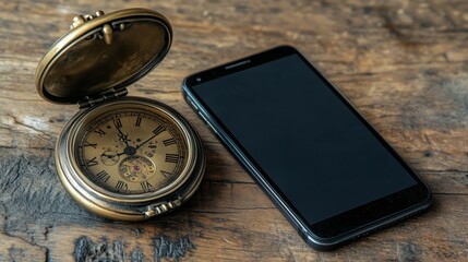 Pocket watch smartphone representing evolution passage time technology displayed. AI generated