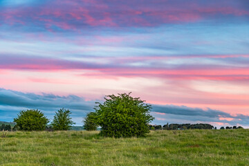 Sunset views over rural farmland with clouds