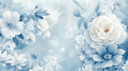 Fototapeta premium Blue and white flowers, art background texture