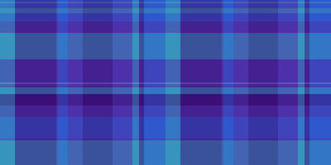 Wide fabric texture check, menu background textile plaid. Single vector pattern tartan seamless in blue and indigo colors.