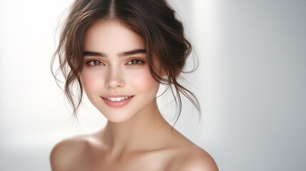 Closeup Portrait of a Beautiful Young Latin Hispanic Woman Smiling with Clean Teeth for Dental Ad