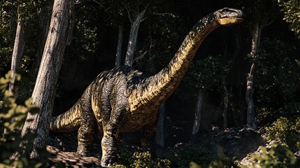 A Long-Necked Dinosaur in a Lush Forest