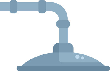 This flat icon design depicts a metal pipeline pouring liquid into a large metal tank