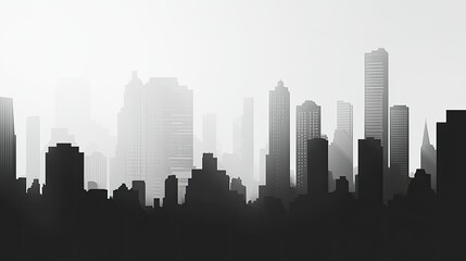 Fototapeta premium A black-and-white cityscape with high-contrast shadows, highlighting the skyline of tall buildings.