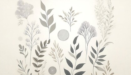 Fototapeta premium minimalist fabric background with subtle botanical silhouettes in neutral shades like grey, white, and light beige,generative ai