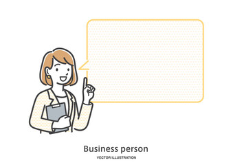 女性会社員の説明シーンの吹き出し表現