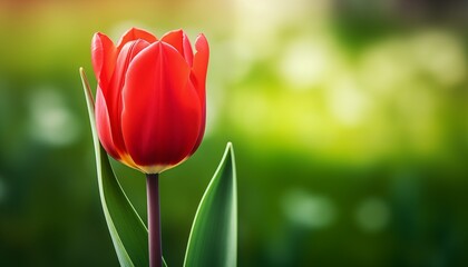 Fototapeta premium red tulip on green background