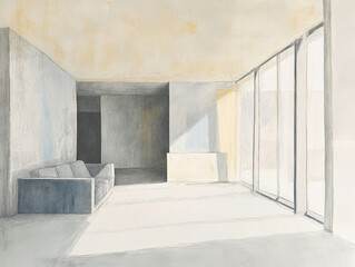 Obraz premium A pastel drawing of a minimalist living room