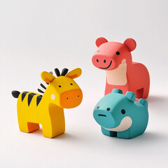 Naklejka premium Colorful wooden toy animals isolated on white background