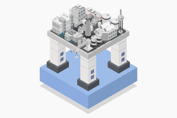 Oil drilling installation and refinery at sea isometric