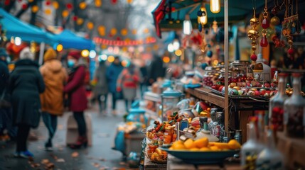 Vintage Street Market, vibrant colors, eclectic items, bustling crowds, photography