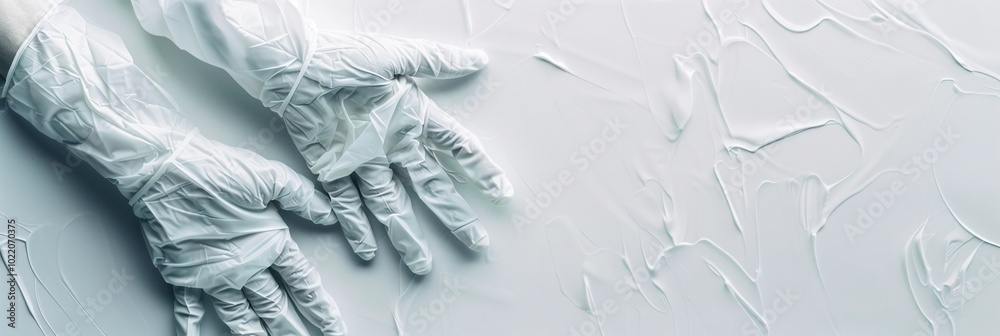 Poster sterile medical gloves are displayed on a clean white background, emphasizing their role in preventi