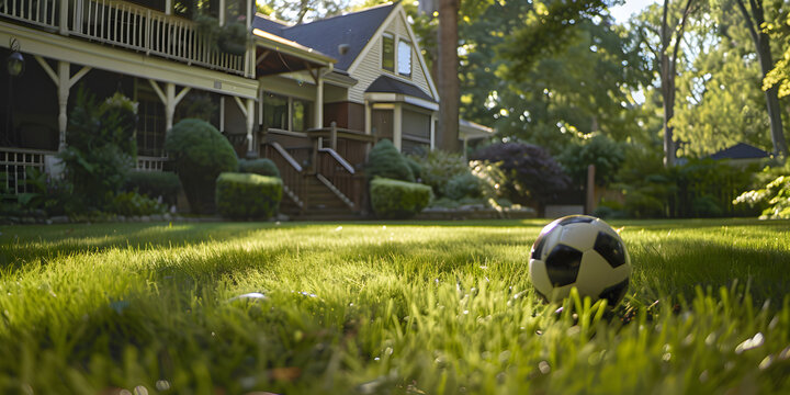 Bola de futebol em um campo de grama verde