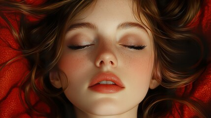 Fototapeta premium Close Up Portrait of a Woman with Eyes Closed