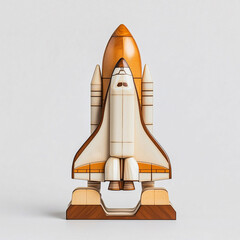 Obraz premium Wooden spaceship toy handcrafted and isolated on white