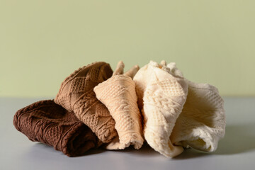 Basic color socks on grey table