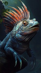 Fantasy Lizard Creature with Sharp Claws and Orange Crest