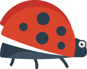 Cartoon ladybug is opening its wings, getting ready to fly