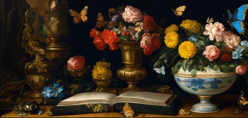 Fototapeta premium Still life with flowers, AI generated 