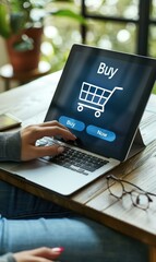 A person shopping online with a laptop. AI.