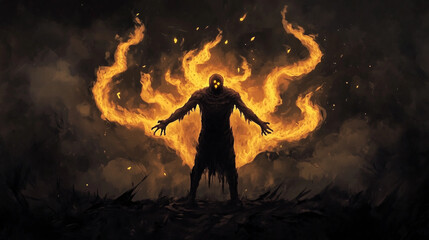 scary halloween monster demonic fire sorcerer