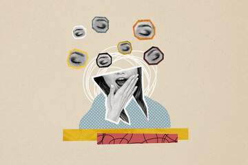 Creative trend collage of young female yawn closed eyes tired want sleep exhausted template...