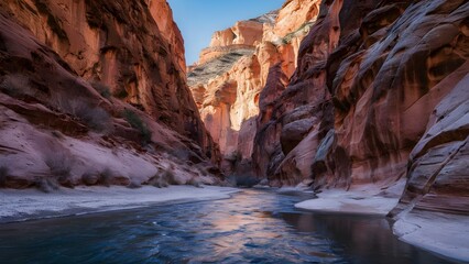 Narrow sandstone canyon with flowing river