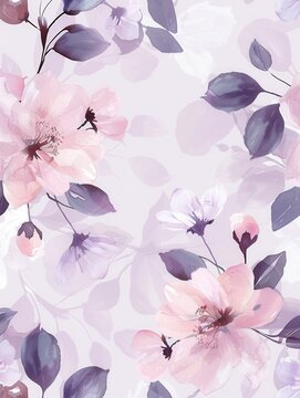 Fototapeta Delicate floral patterns in pastel shades create a tranquil atmosphere, featuring romantic blooms and gentle foliage throughout the design. Generative AI