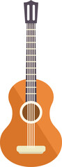 Obraz premium Acoustic guitar with six strings standing up on a white background