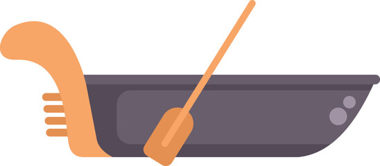 Asian boat with paddle is floating on water surface