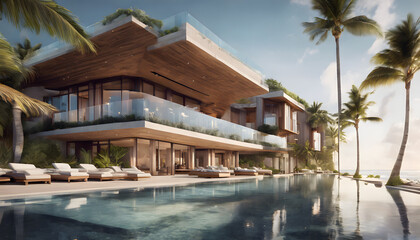Relax on lounge chairs by the crystal-clear pool, surrounded by lush tropical gardens and breathtaking ocean views